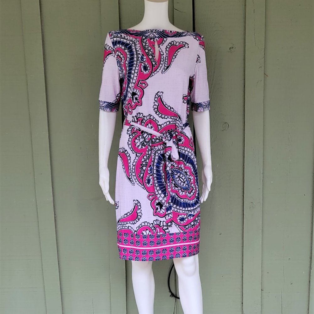 AA STUDIO Pink Blue Floral Dress w/ Tie Belt 8